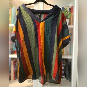 NWOT 100% Cotton Multicolour Striped V-Neck Blouse by Shein